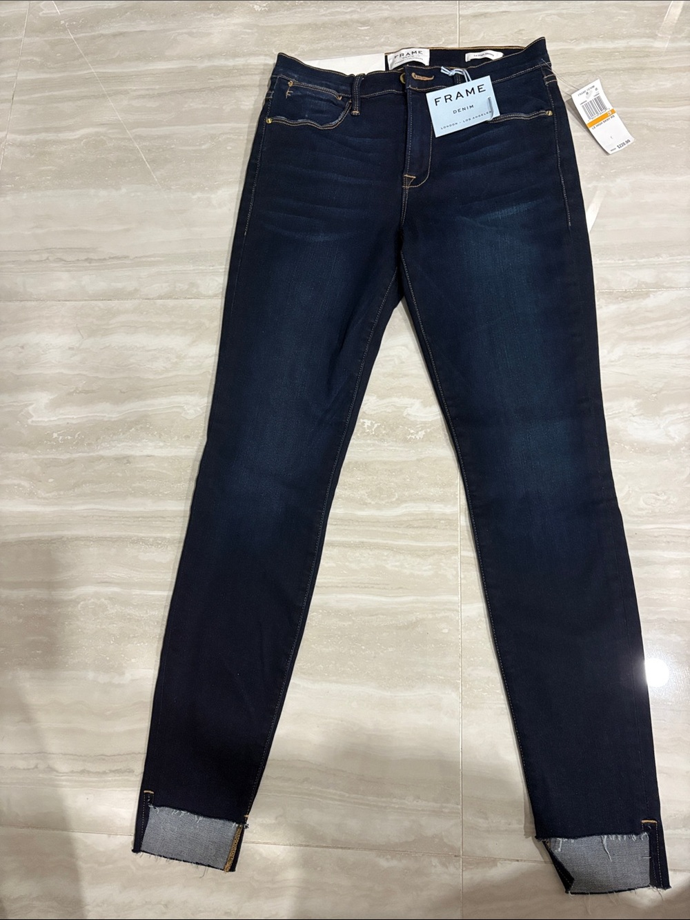 Frame Denim Dark Indigo High-Rise Skinny Jeans